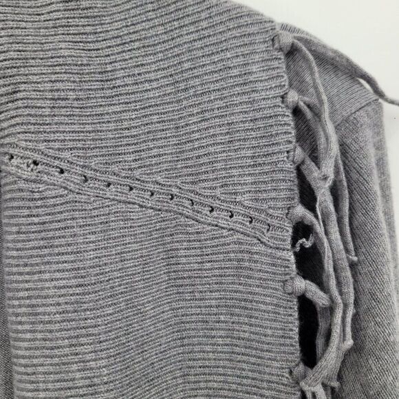 WHBM Fringe Western Cardigan Duster M Gray Wool Heavy Knit Sweater Festival - Picture 6 of 12